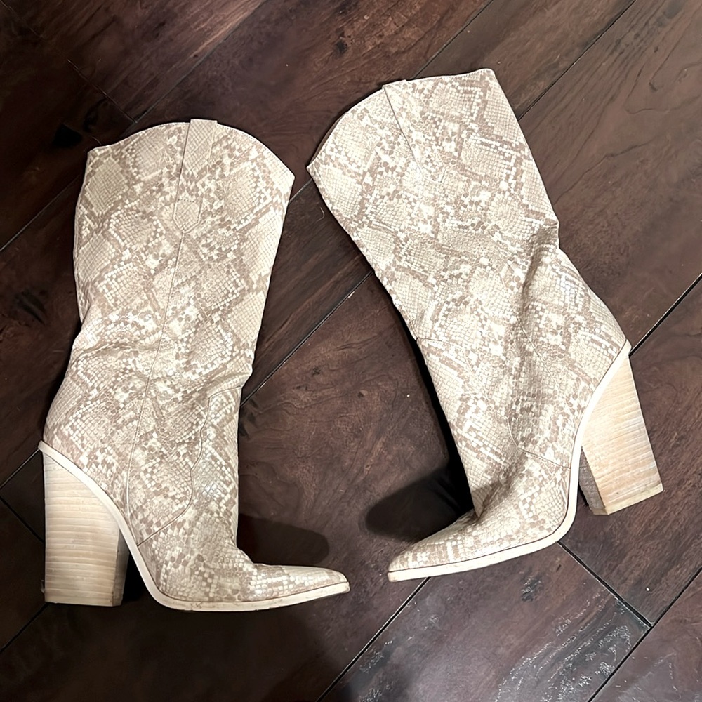 Steve Madden renzo snake print faux leather western midi boot heeled sz 8